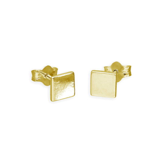 Gold Plated Sterling Silver Flat 5mm Square Stud Earrings