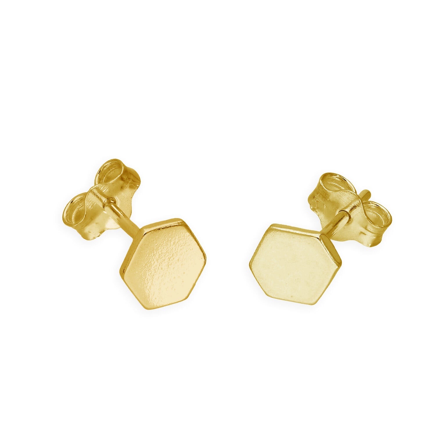Gold Plated Sterling Silver Hexagon Stud Earrings