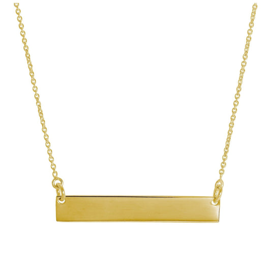 Gold Plated Sterling Silver Engravable Bar Necklace 16 Inch - jewellerybox