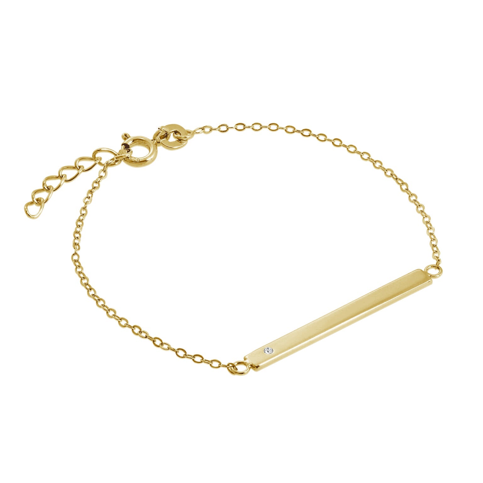 Gold Plated Sterling Silver & CZ Womens ID Bracelet 7 Inches