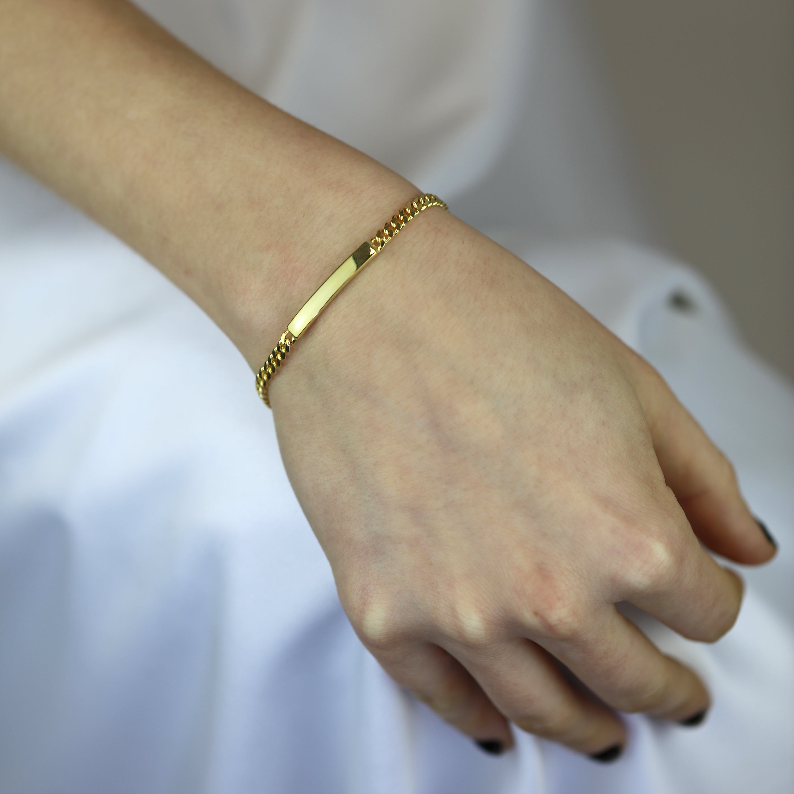 Gold Plated Sterling Silver 3mm Curb ID Bracelet 7 Inches
