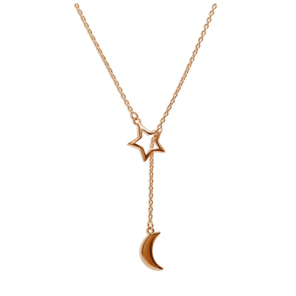 Rose Gold Plated Sterling Silver Moon Star Drop Necklace