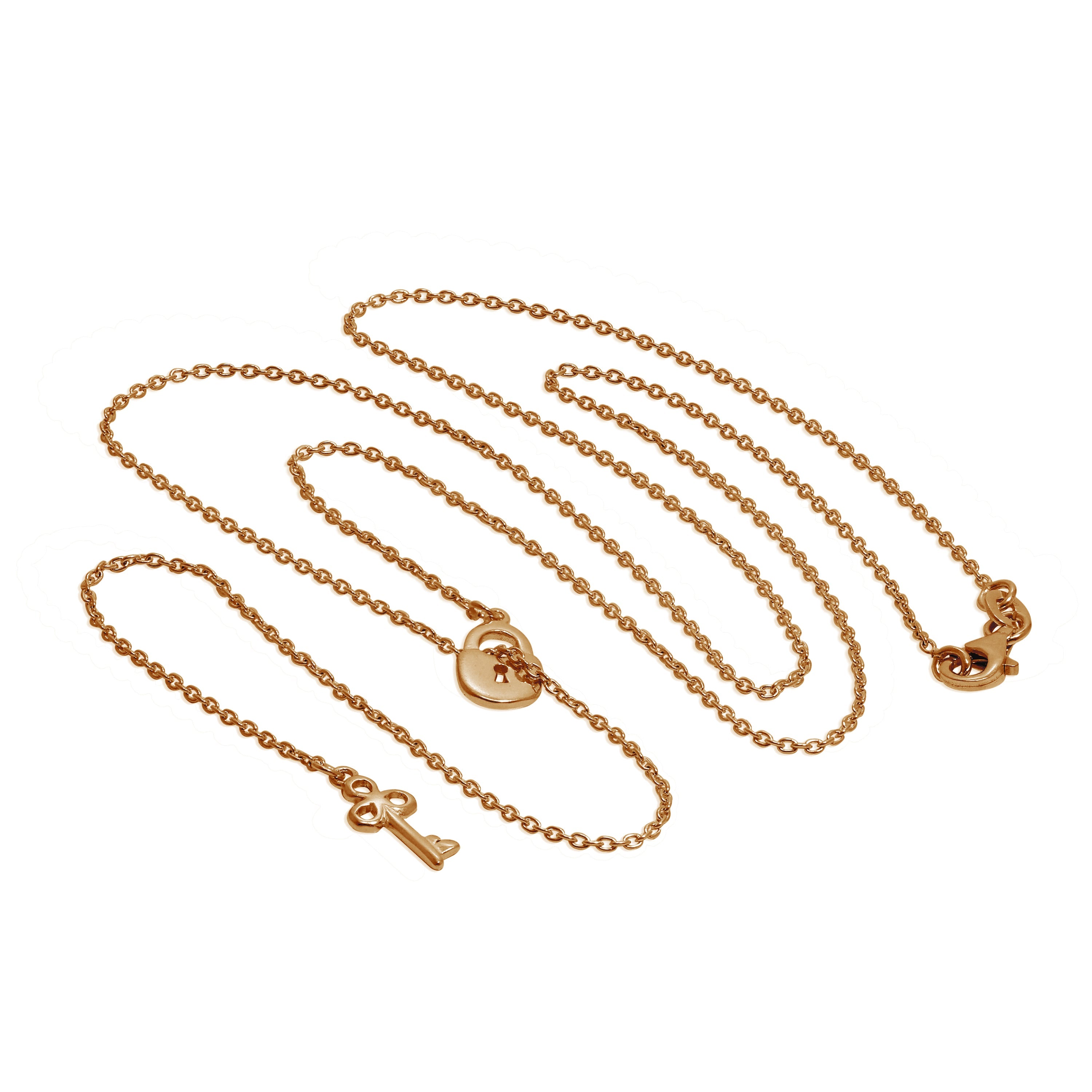 Rose Gold Plated Sterling Silver Key Padlock Drop Necklace