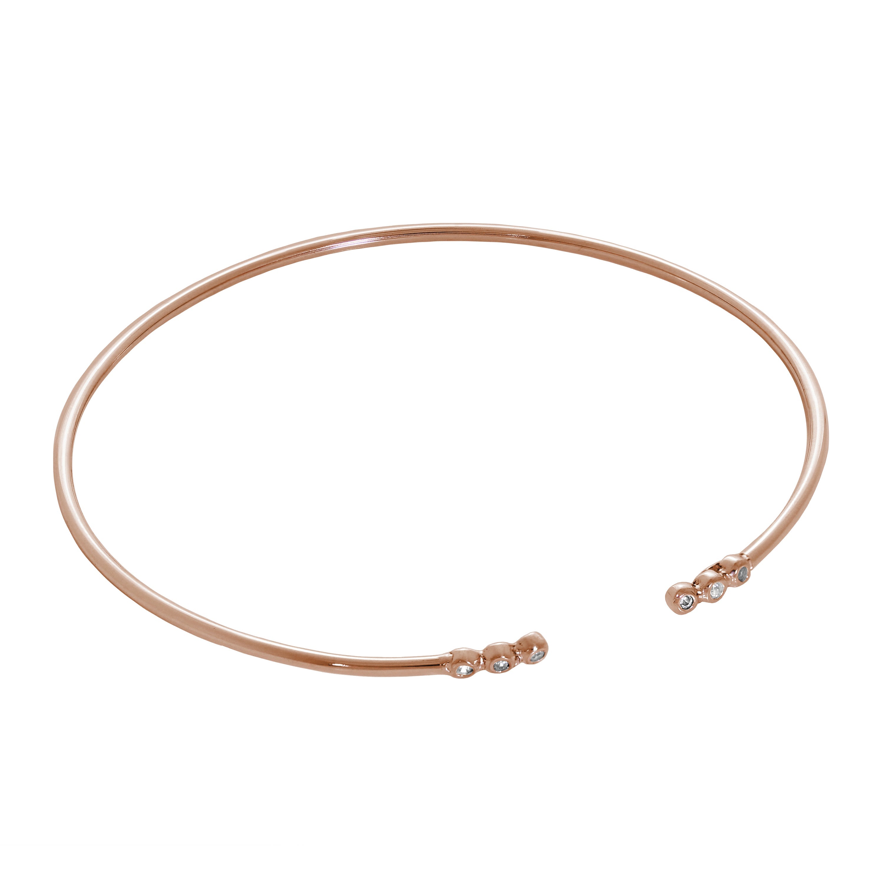 Rose Gold Plated Sterling Silver Tiny Round CZ Cuff Bangle