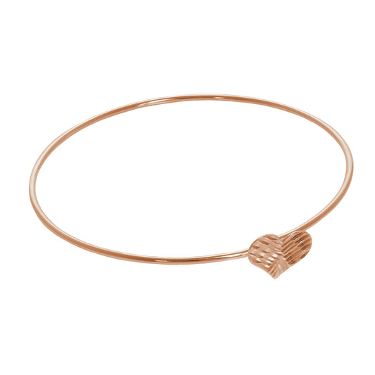 Rose Gold Plated Sterling Silver Hammered Heart Open Bangle