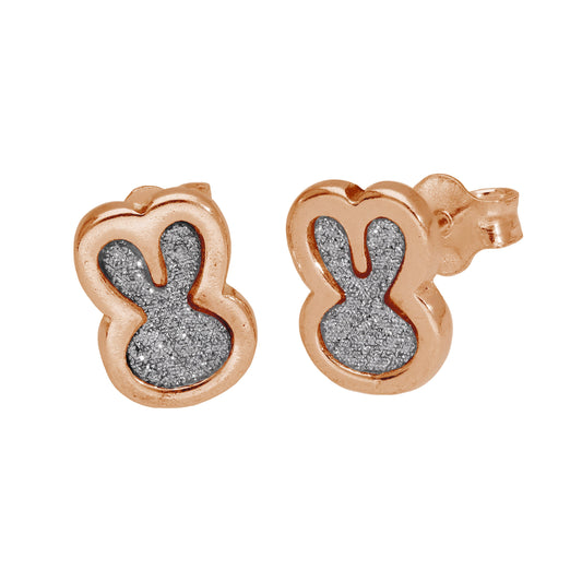 Rose Gold Plated Sterling Silver Frosted Bunny Stud Earrings
