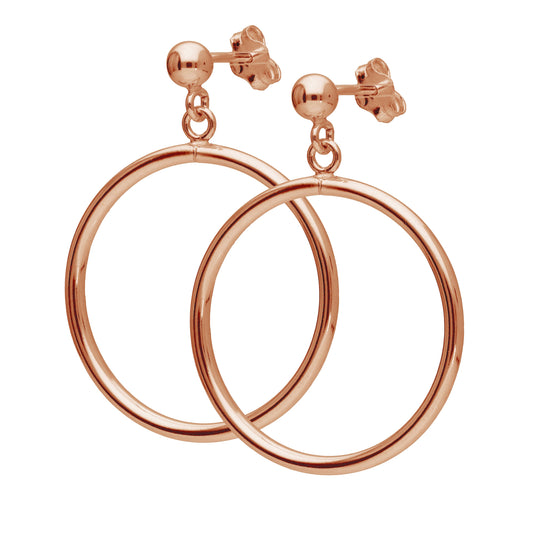 Rose Gold Plated Sterling Silver Circle Ball Stud Drop Earrings