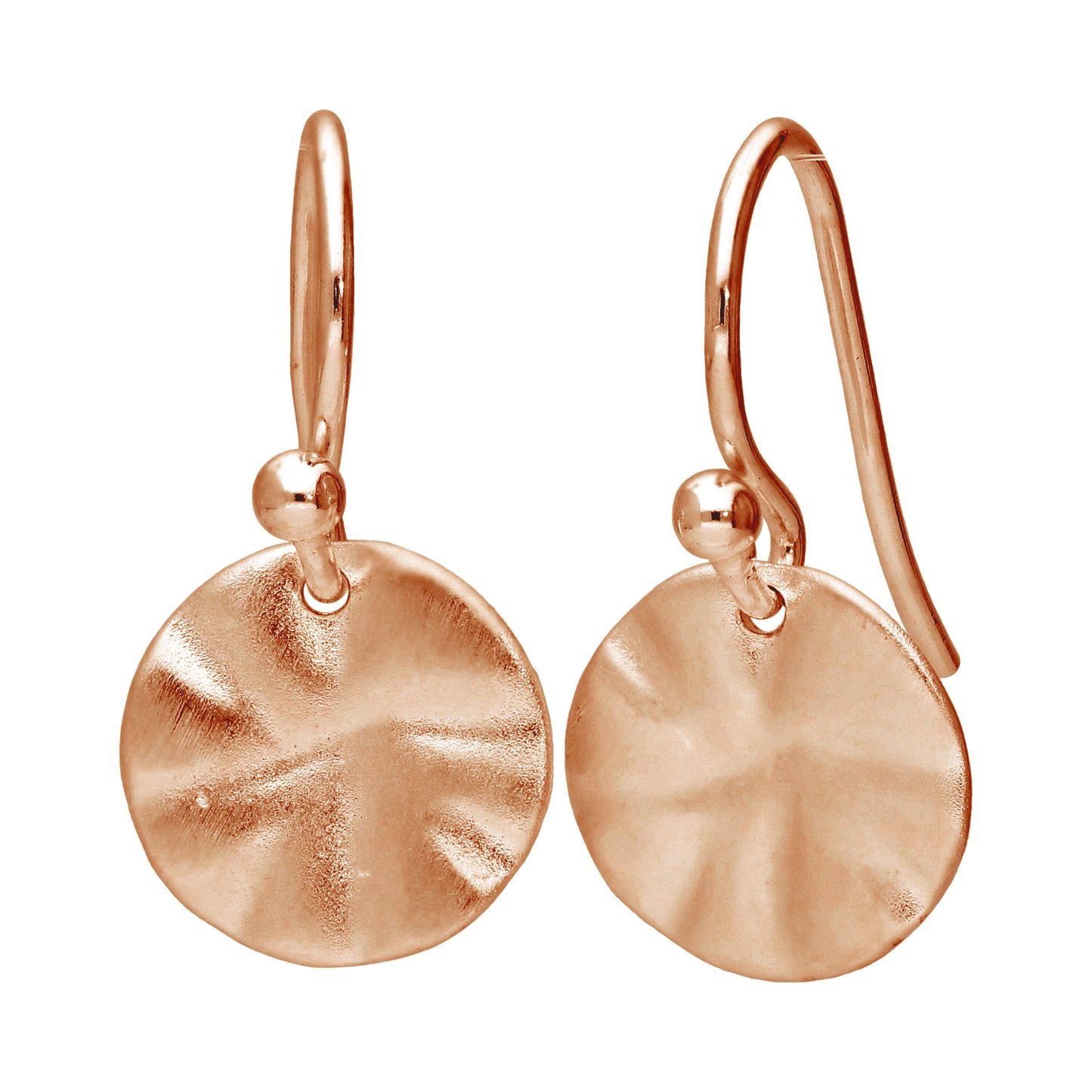 Rose Gold Plated Sterling Silver Hammered Disc Drop Earrings