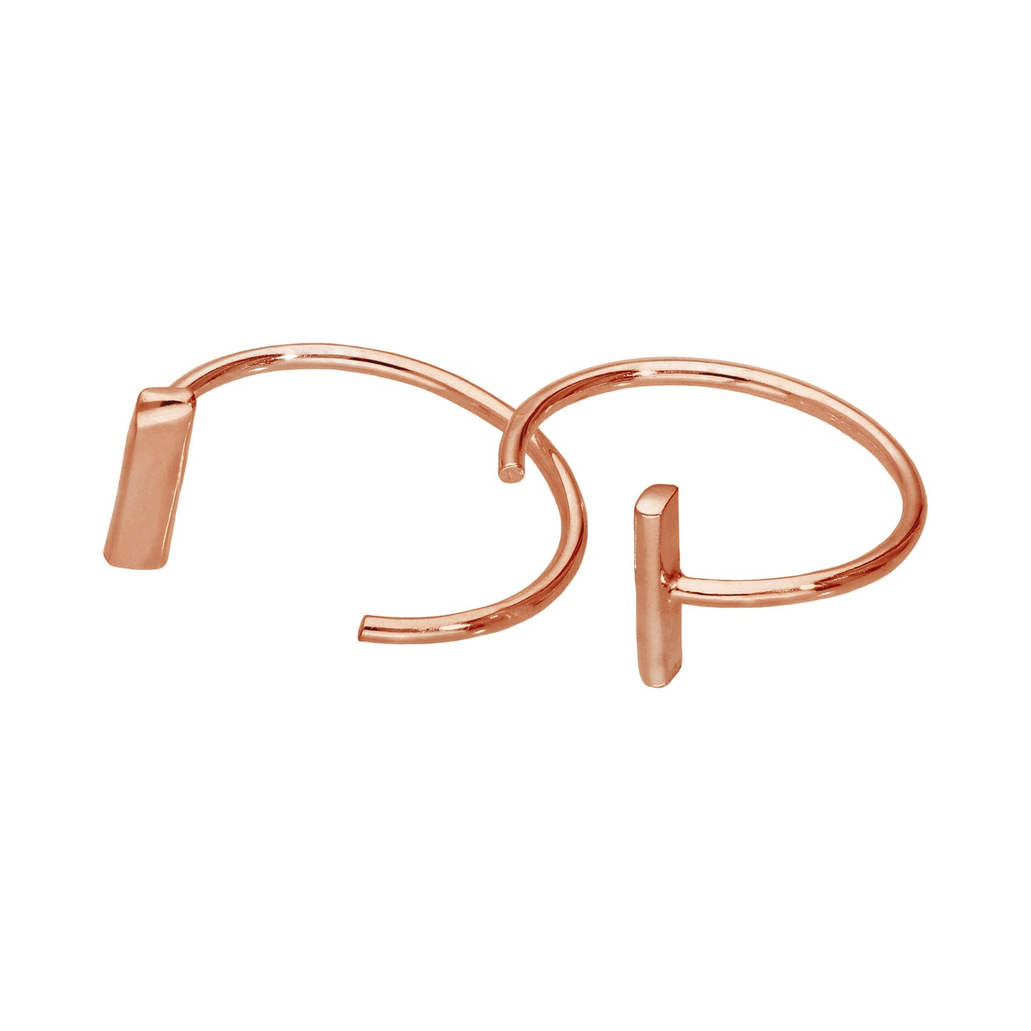 Rose Gold Plated Sterling Silver Hoop Bar Pull Through Earrings