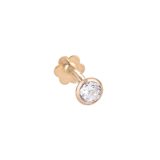 9ct Yellow Gold Round Clear CZ Labret Cartilage Piercing