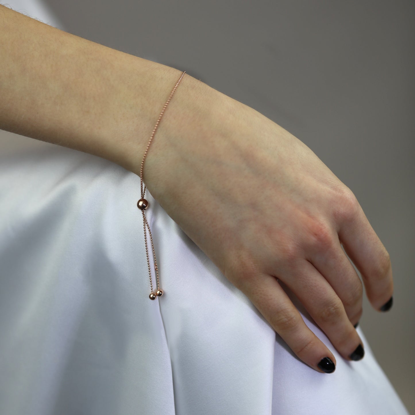 Rose Gold Plated Sterling Silver Beaded Adjustable Bracelet