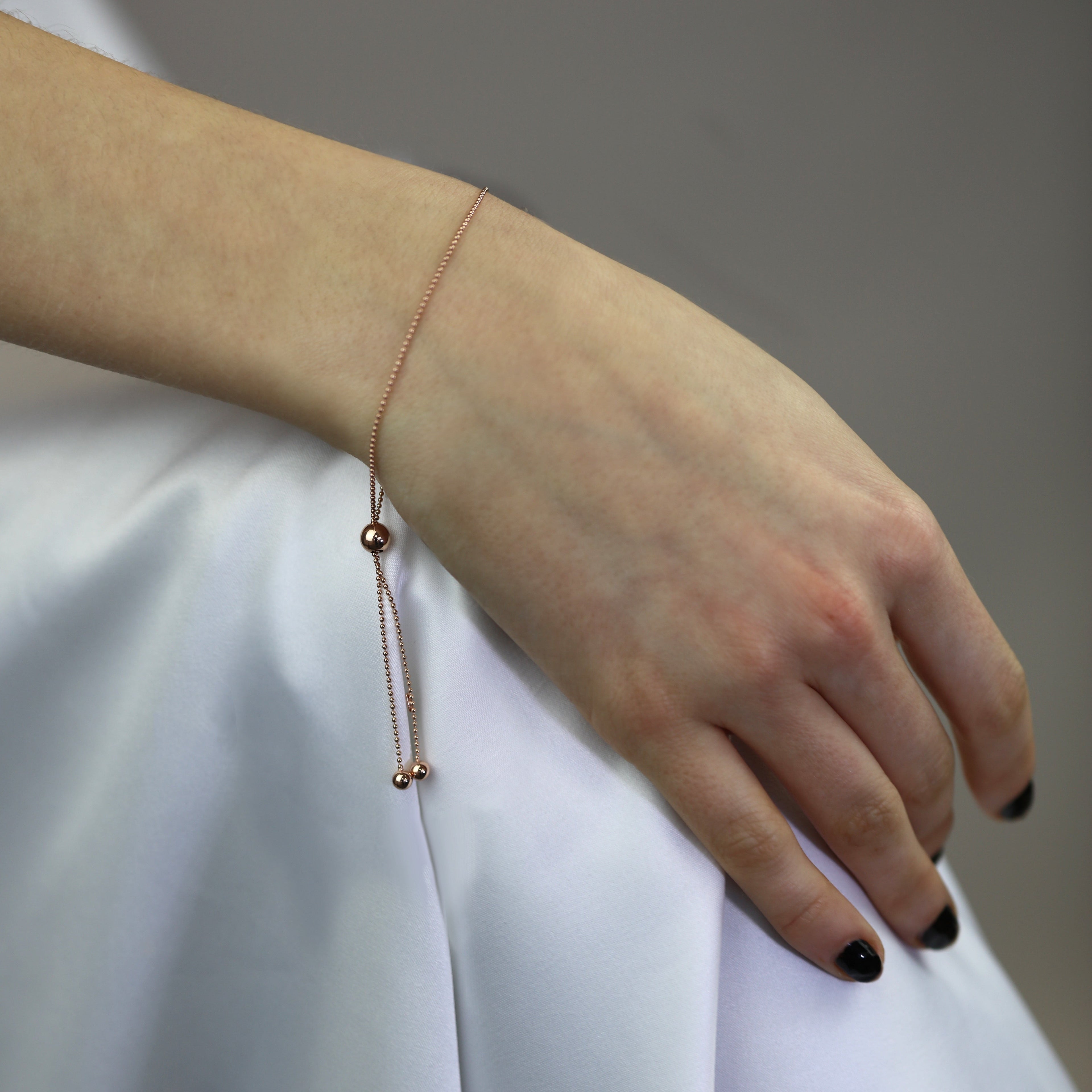 Rose Gold Plated Sterling Silver Beaded Adjustable Bracelet
