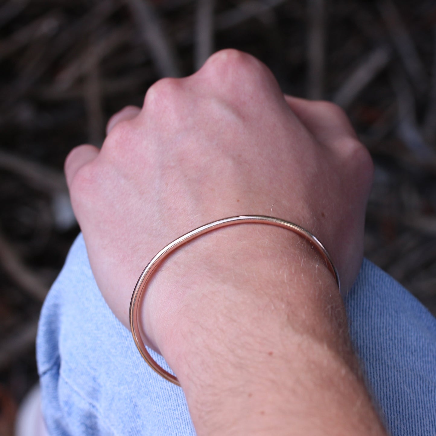 Rose Gold Plated Sterling Silver Torque Mens Bangle