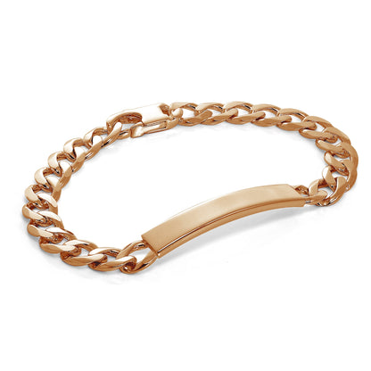 Rose Gold Plated Heavy Curb Sterling Silver 8 Inch Engravable ID Bracelet