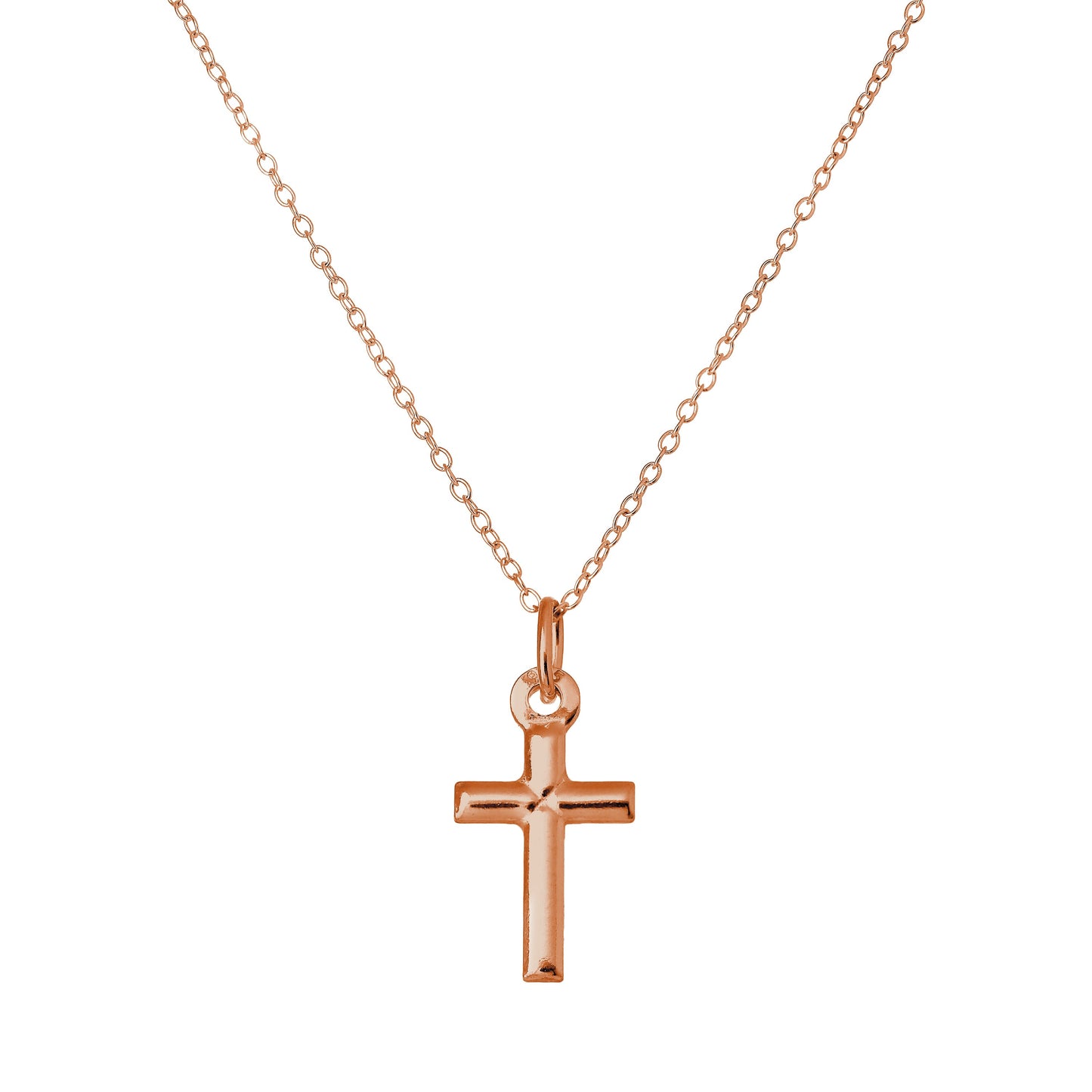 Rose Gold Plated Sterling Silver Cross Necklace 18 Inches