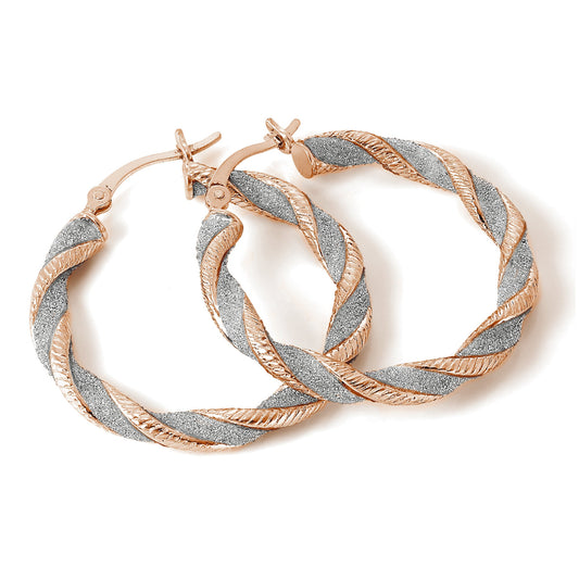 Rose Gold Plated Frosted Sterling Silver Twisted Creole Earrings