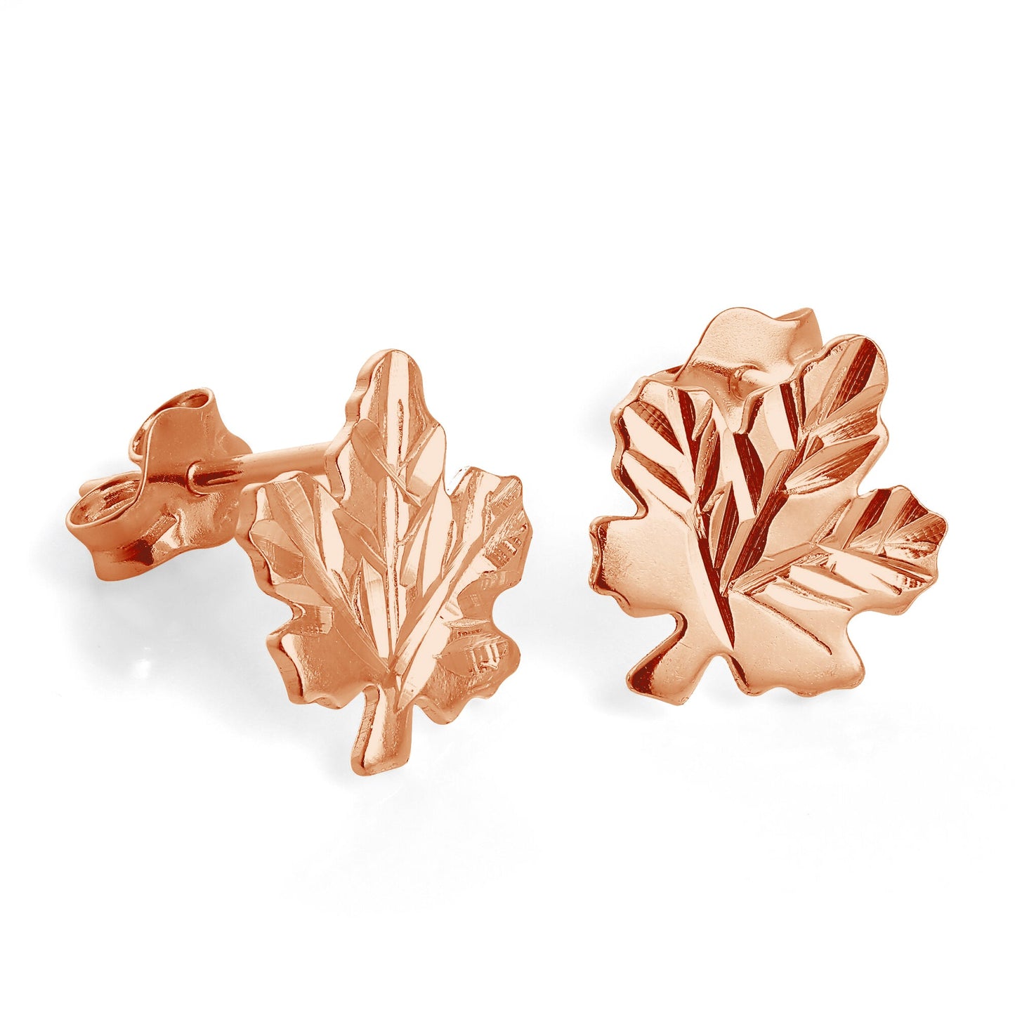 Rose Gold Plated Sterling Silver Maple Leaf Stud Earrings