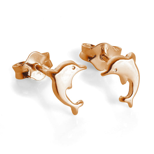 Rose Gold Plated Tiny Sterling Silver Dolphin Stud Earrings