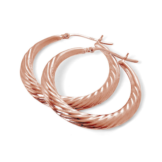 Rose Gold Plated Sterling Silver Twist Creole 36mm Hoop Earrings