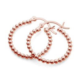 Rose Gold Plated Sterling Silver 21mm Beaded Hoop Earrings