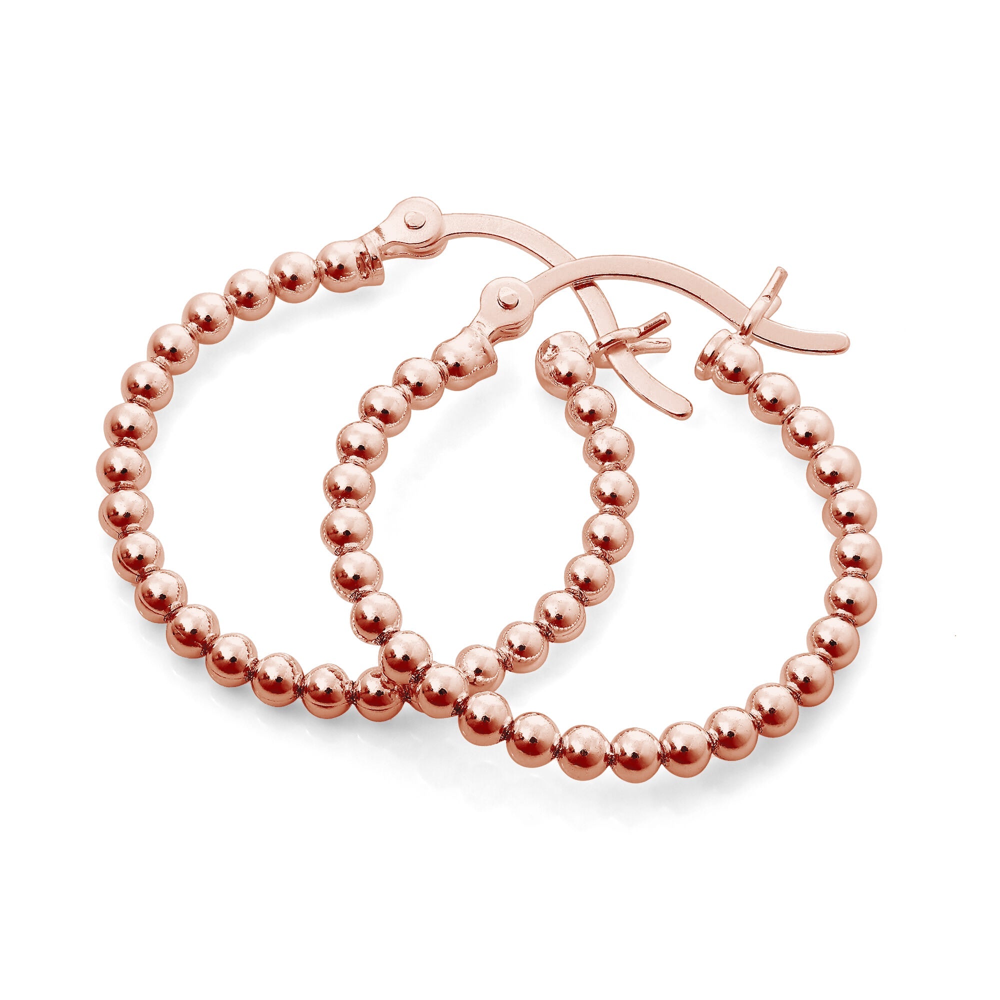 Rose Gold Plated Sterling Silver 21mm Beaded Hoop Earrings
