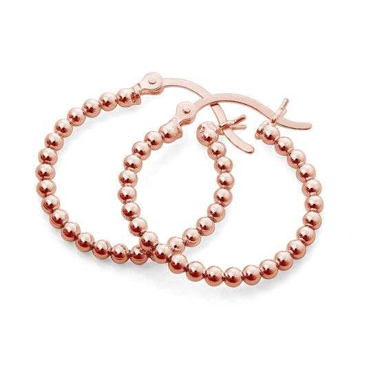 Rose Gold Plated Sterling Silver 21mm Beaded Hoop Earrings