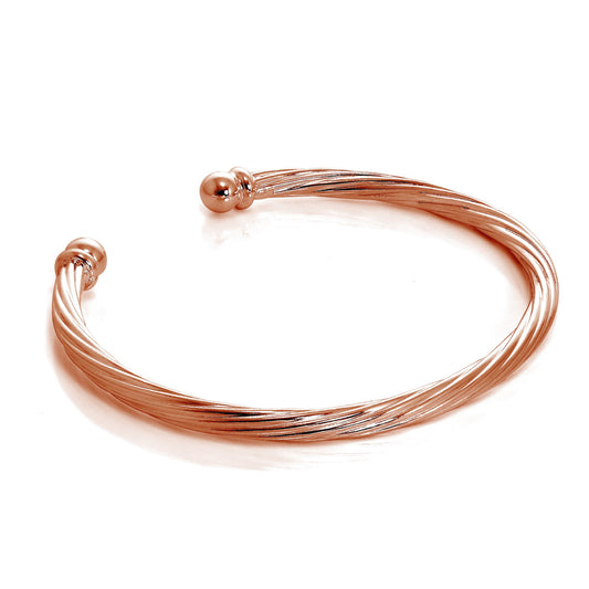 Rose Gold Plated Sterling Silver Twisted Gents Torque Bangle