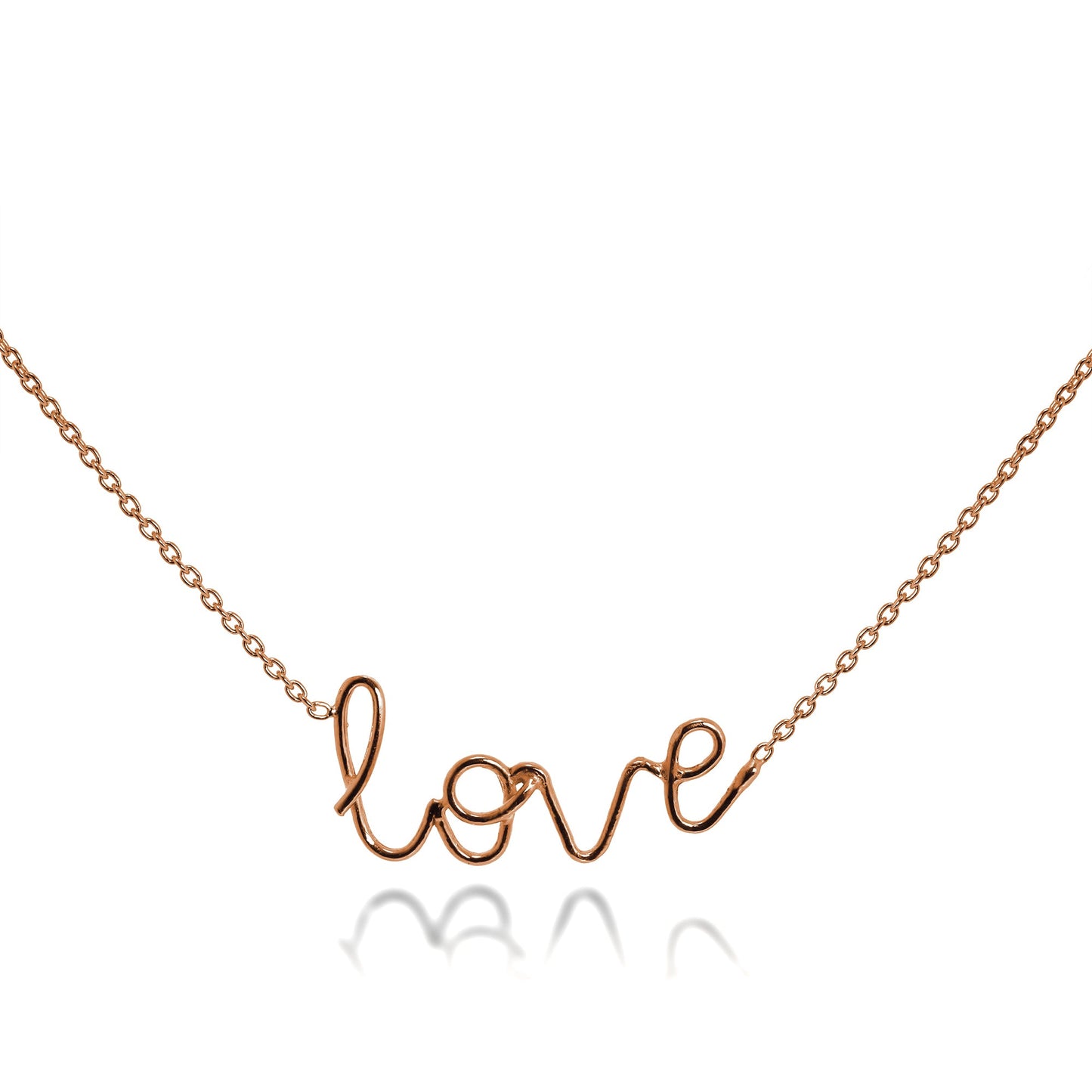 Rose Gold Plated Sterling Silver Love Necklace 16+2 Inches