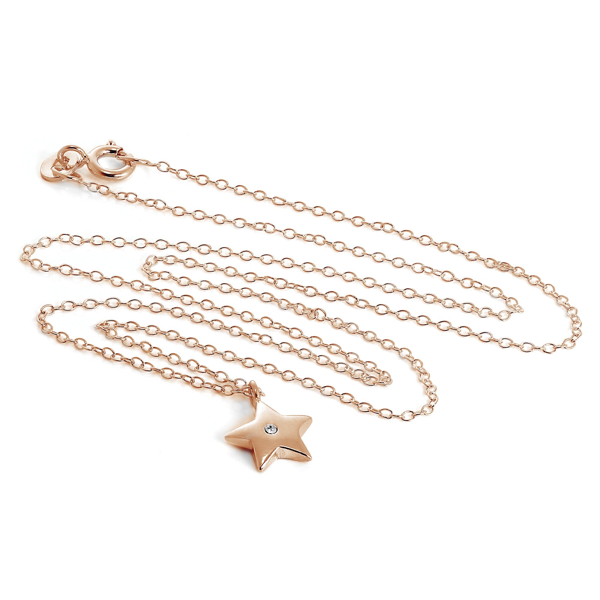 Rose Gold Plated Sterling Silver & CZ Star Necklace 18 Inch