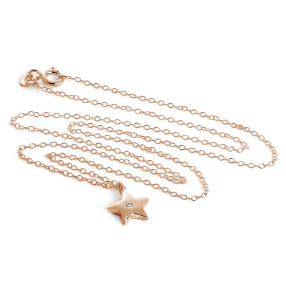 Rose Gold Plated Sterling Silver & CZ Star Necklace 18 Inch