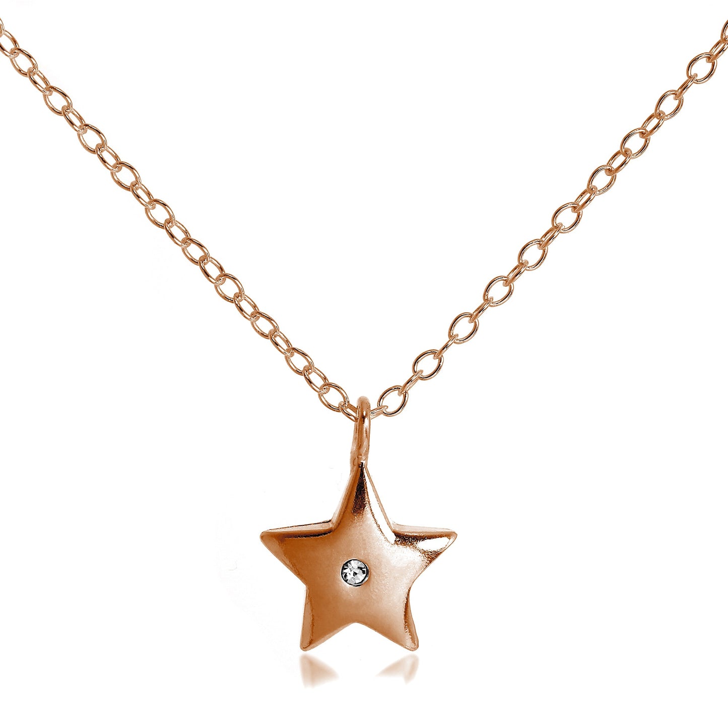 Rose Gold Plated Sterling Silver & CZ Star Necklace 18 Inch