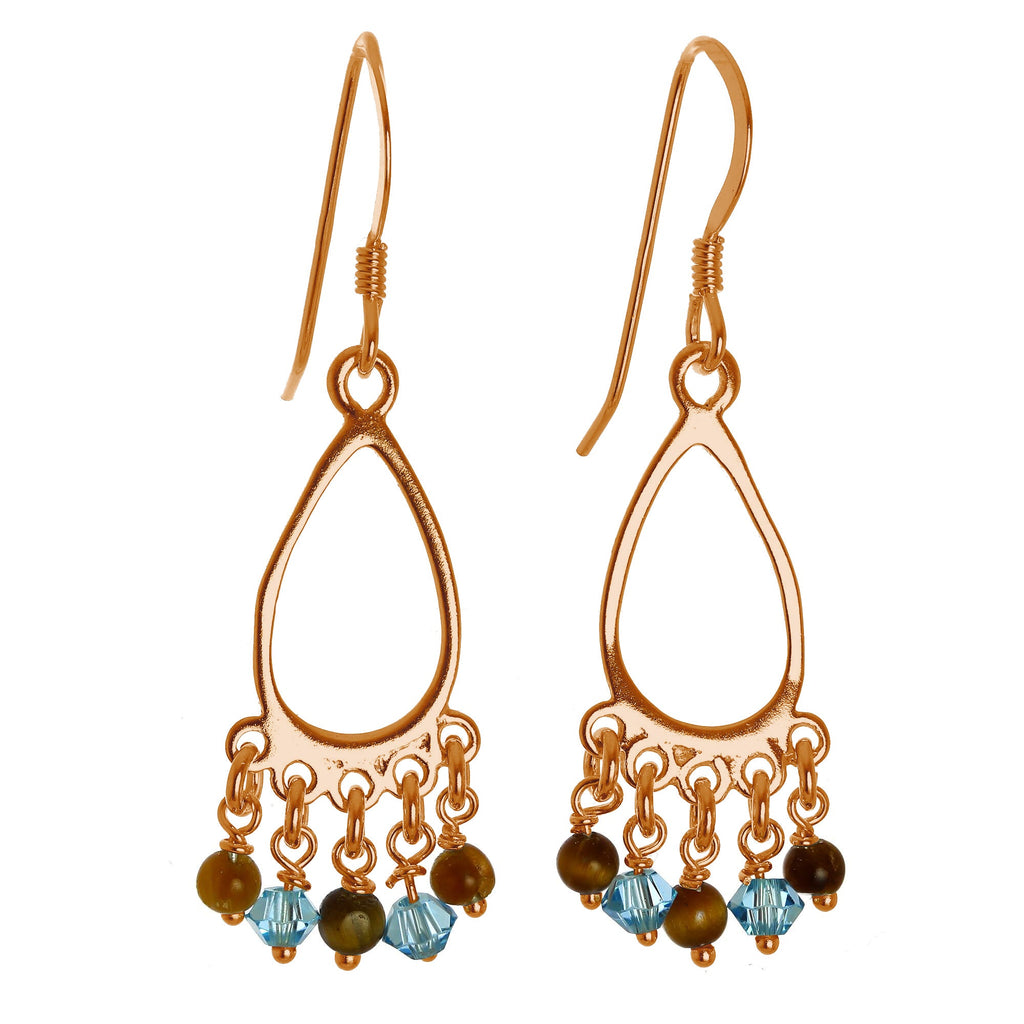 Rose Gold Plated Sterling Silver & Tiger Eye Chandelier Earrings