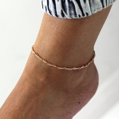 Rose Gold Plated Sterling Silver Snake & Bead Twisted Anklet