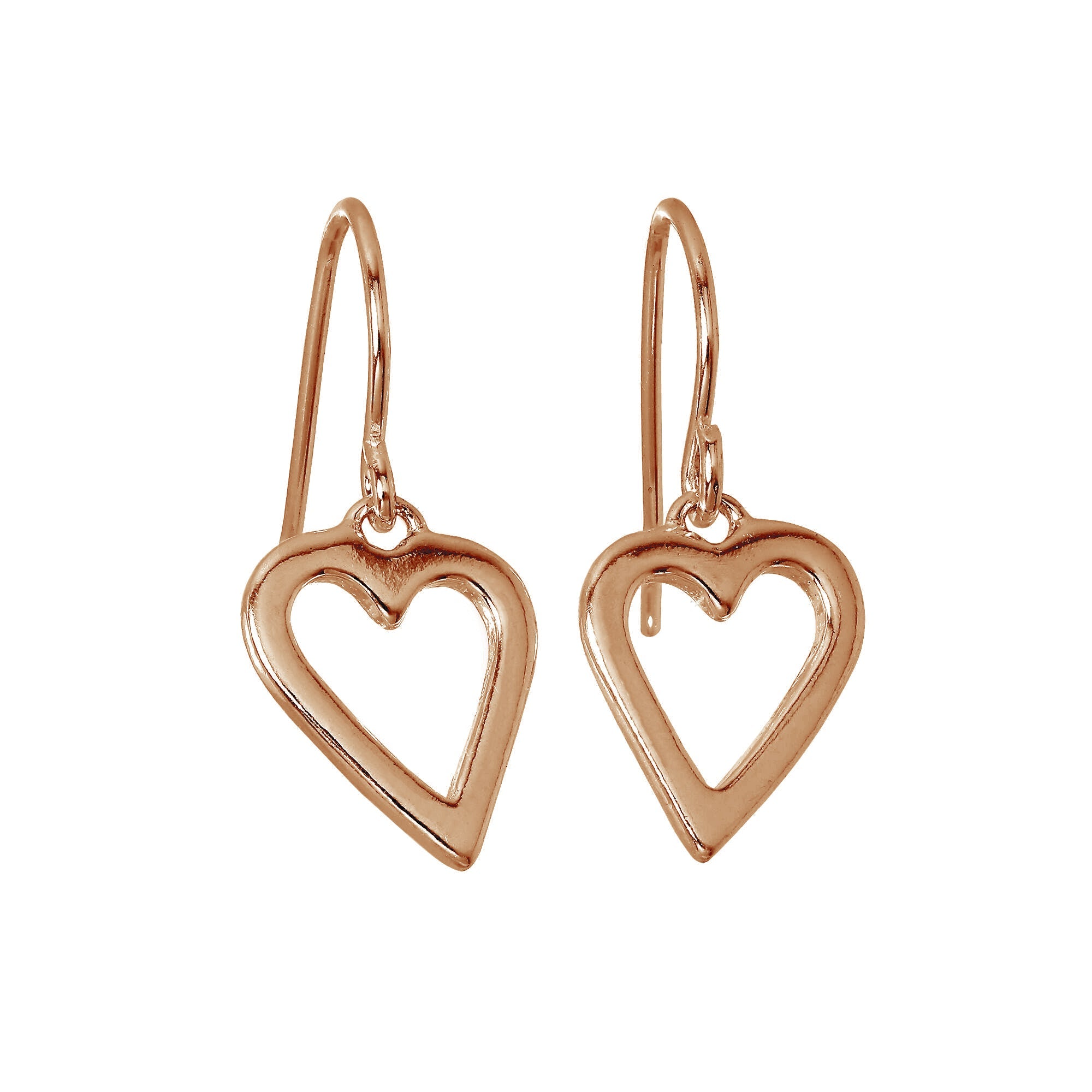 Rose Gold Plated Sterling Silver Open Heart Dangle Earrings