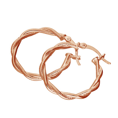 Rose Gold Plated Sterling Silver Twisted Rope Creole Hoop Earrings