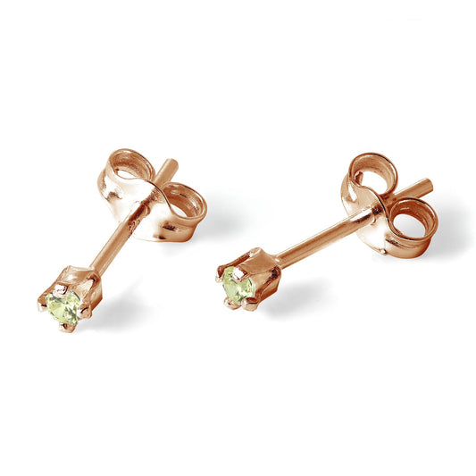 Rose Gold Plated Sterling Silver 2mm Peridot CZ Stud Earrings