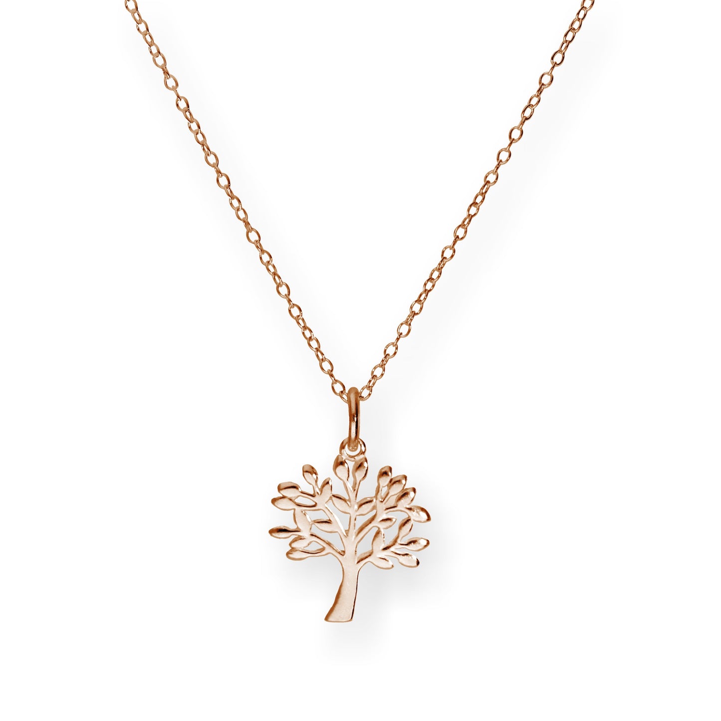 Rose Gold Plated Sterling Silver 18 Inch Oak Tree Necklace