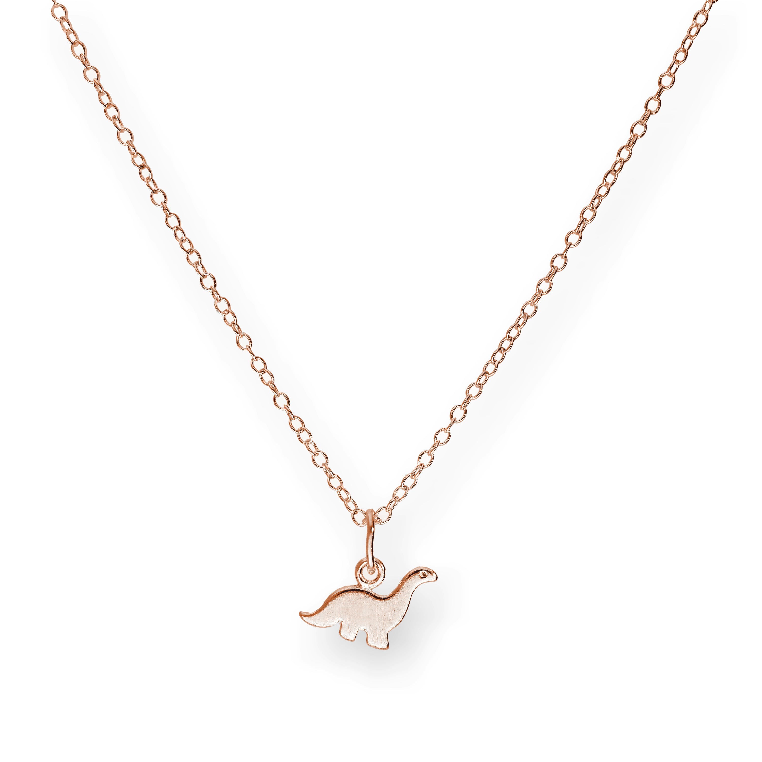 Rose Gold Plated Small Sterling Silver Dinosaur Necklace 18