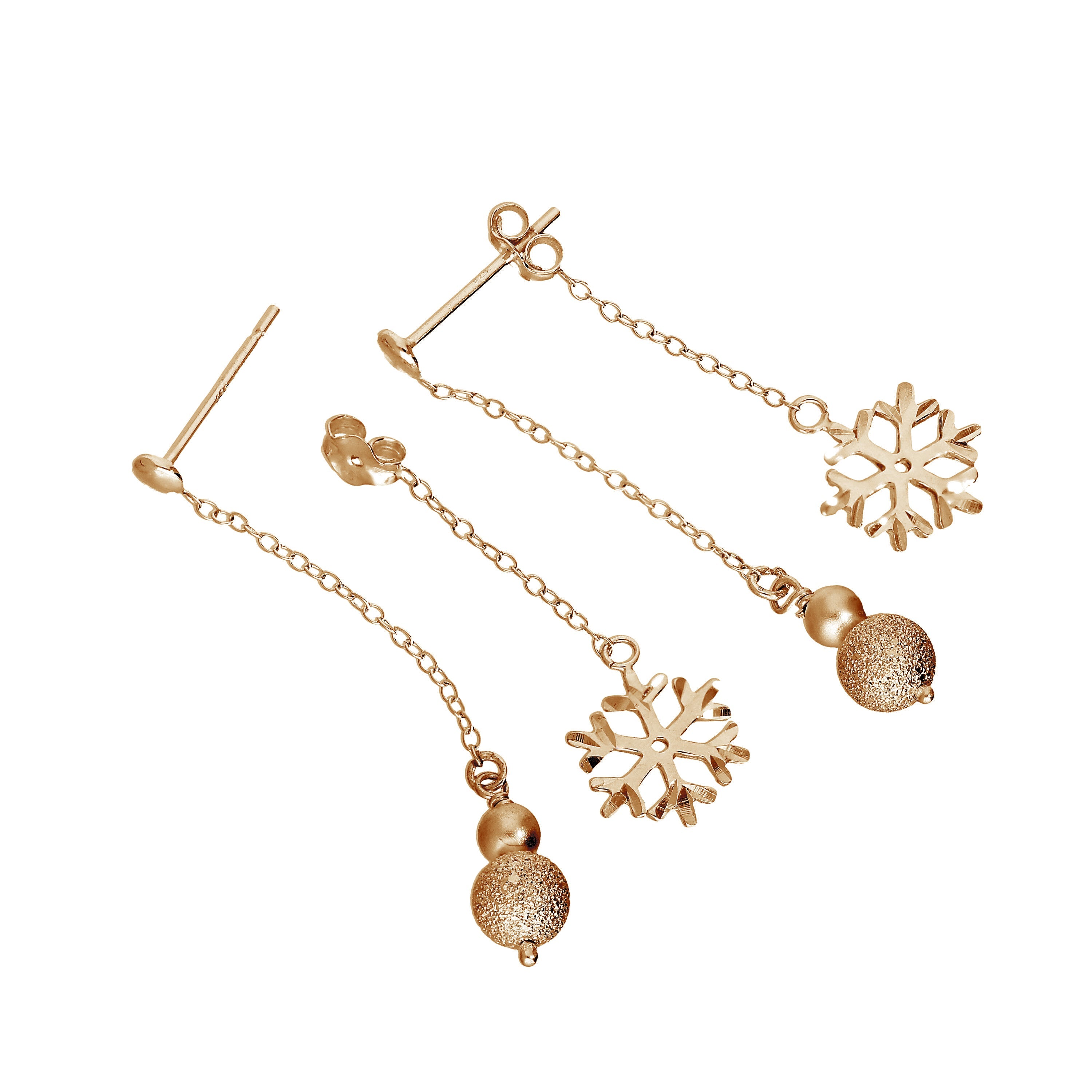 Rose Gold Plated Sterling Silver Ball Snowflake Stud Earrings