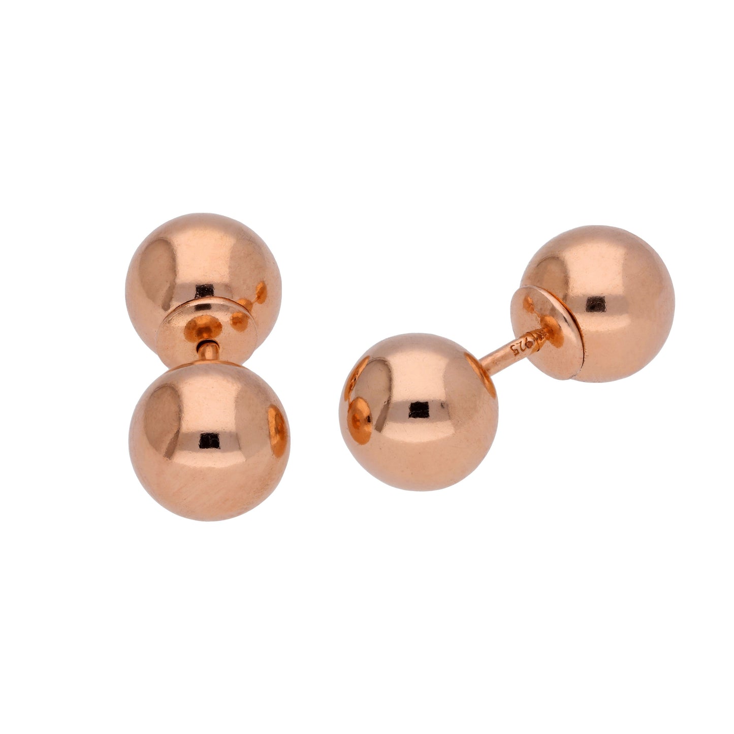 Rose Gold Plated Sterling Silver Double Sided 8mm Ball Stud Earrings