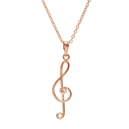 Rose Gold Plated Sterling Silver Treble Clef Necklace 18 Inch