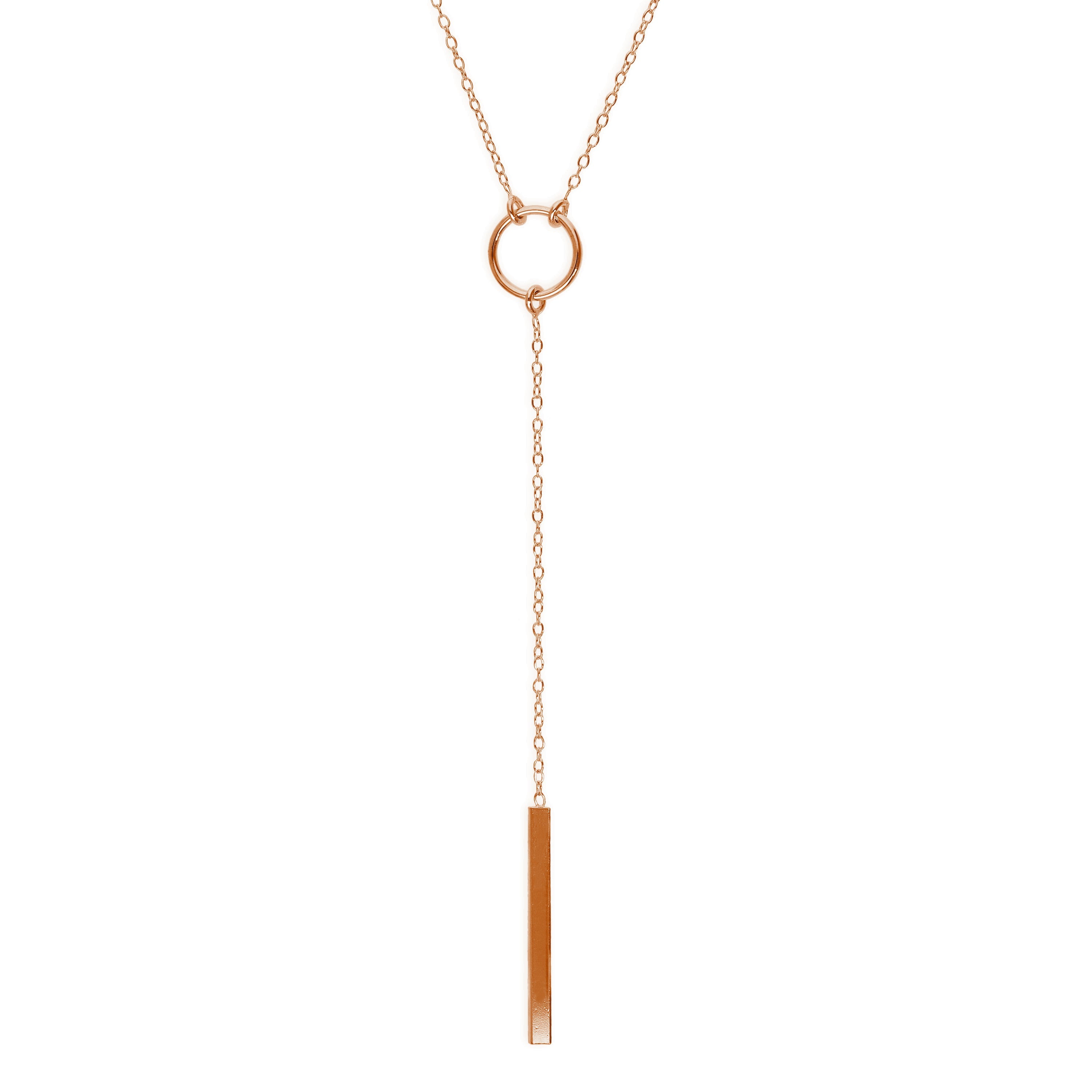 Rose Gold Plated Sterling Silver Circle & Bar Necklace 18 Inches