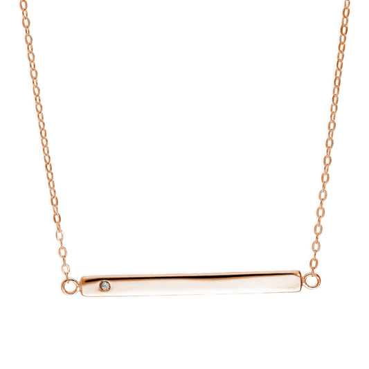 Rose Gold Plated Sterling Silver CZ Engravable Bar Necklace