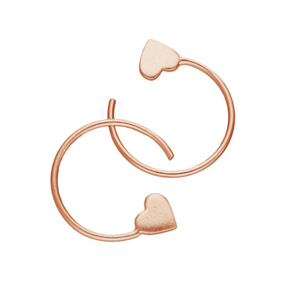 Rose Gold Plated Sterling Silver Heart Pull Through Earrings