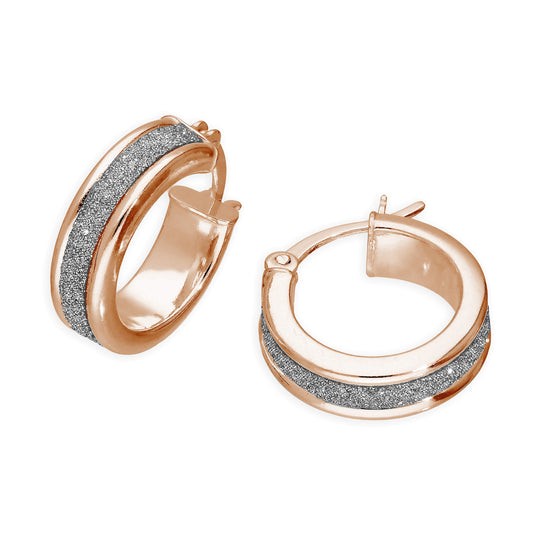 Rose Gold Plated Sterling Silver Frosted 15mm Hoop Earrings