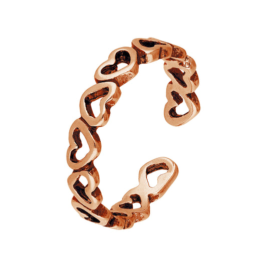 Rose Gold Plated Sterling Silver Hearts Toe Ring