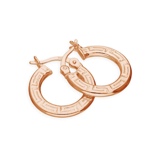 Rose Gold Plated Sterling Silver 16mm Greek Pattern Hoop Earrings
