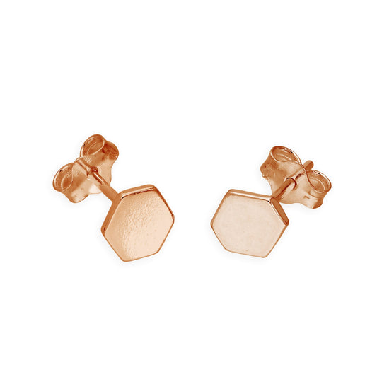 Rose Gold Plated Sterling Silver 5mm Hexagon Stud Earrings