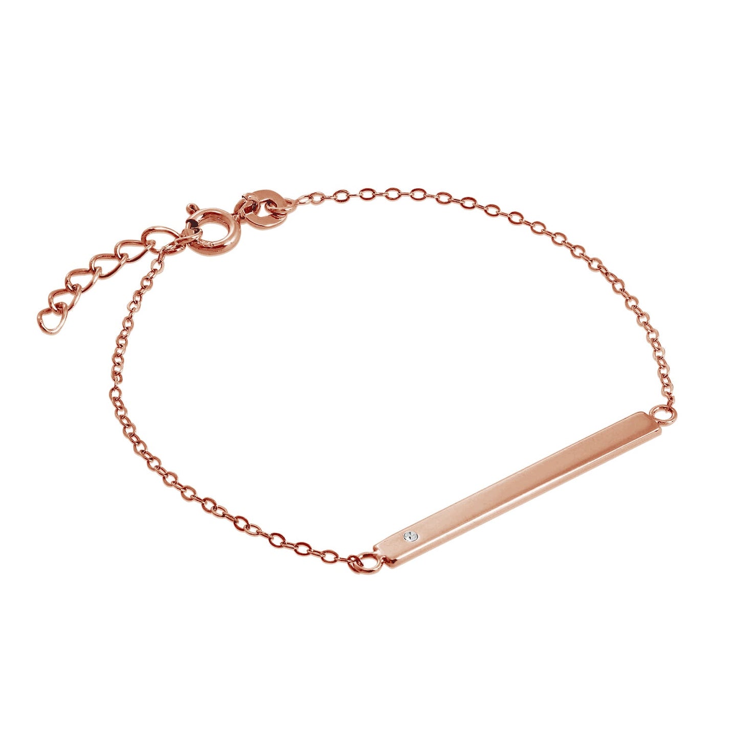 Rose Gold Plated Sterling Silver & CZ ID Bracelet 7 Inches