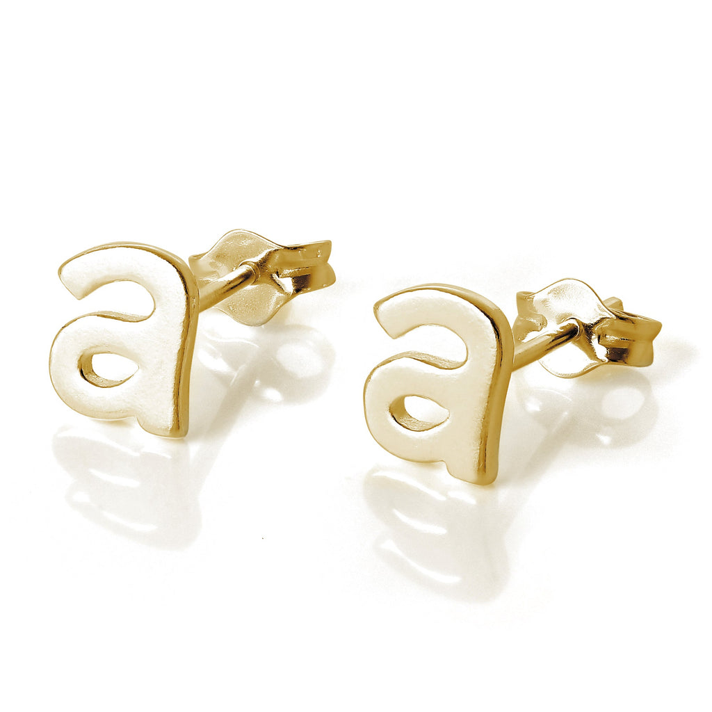 Yellow Gold Plated Sterling Silver Alphabet Letters Stud Earrings